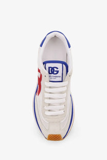 Dolce &amp; Gabbana men’s leather sneakers white with white blue mesh upper red accents and rubber sole