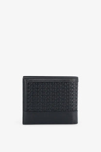 Dolce &amp; gabbana men’s black leather wallet with woven textured pattern and smooth stitched edges