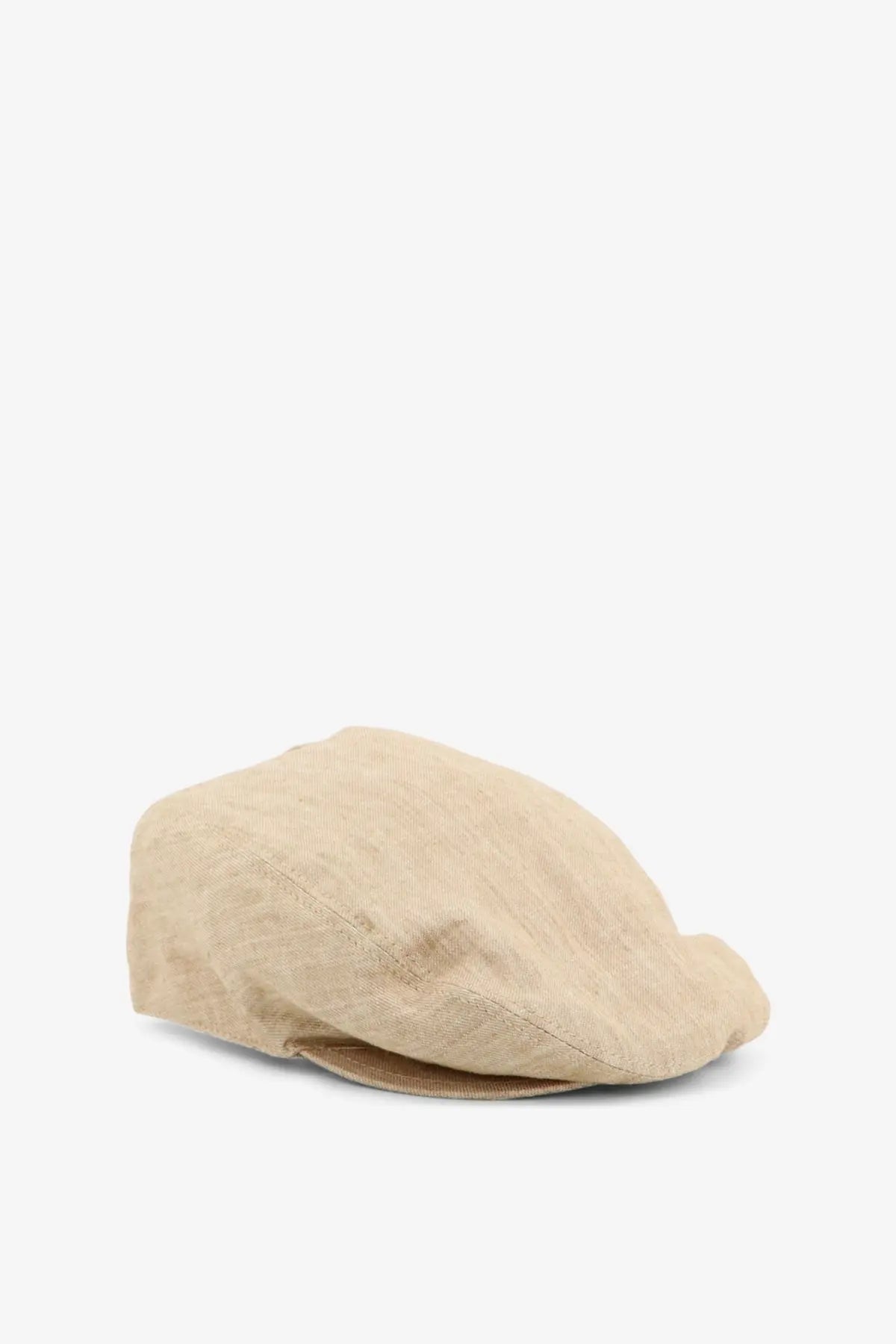 Dolce &amp; Gabbana men’s beige linen corduroy flat cap with structured wrinkled texture and soft rounded brim