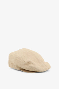 Dolce &amp; Gabbana men’s beige linen corduroy flat cap with structured wrinkled texture and soft rounded brim