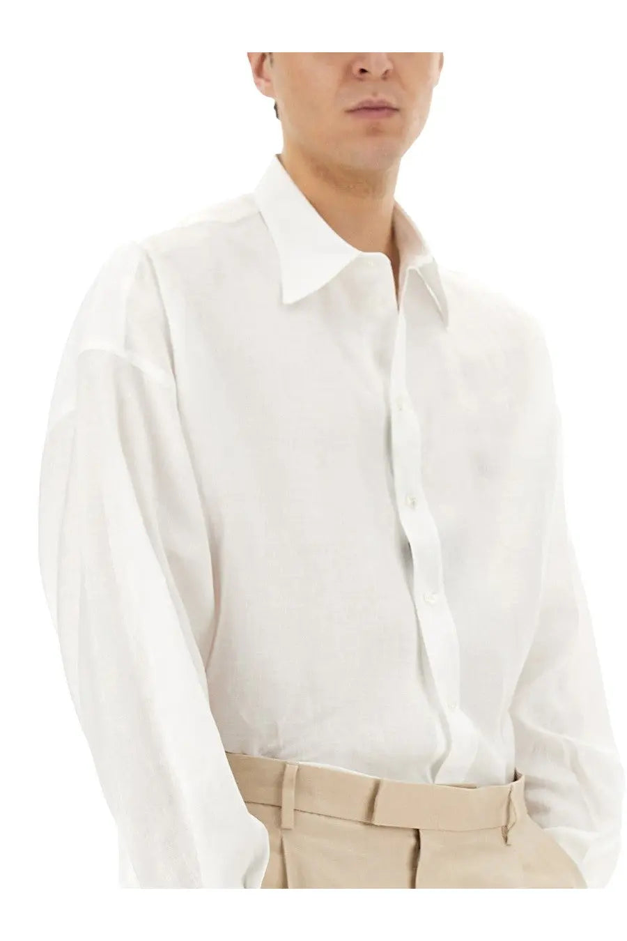 Dolce &amp; Gabbana men’s white linen shirt with classic collar long sleeves and subtle fabric texture