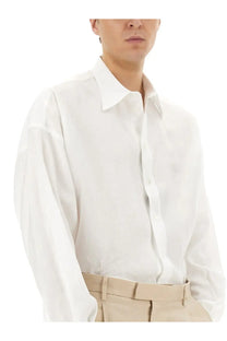 Dolce &amp; Gabbana men’s white linen shirt with classic collar long sleeves and subtle fabric texture