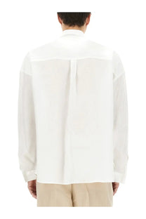 Dolce &amp; gabbana men’s linen shirt white with crisp white semi sheer fabric structured collar and pleats on the back