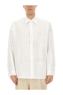 Dolce &amp; Gabbana men’s white linen shirt with long sleeves and a clean minimalist collar