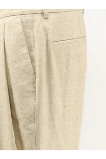 Beige dolce and gabbana men’s linen and silk trousers with subtle textured weave and tailored pleats