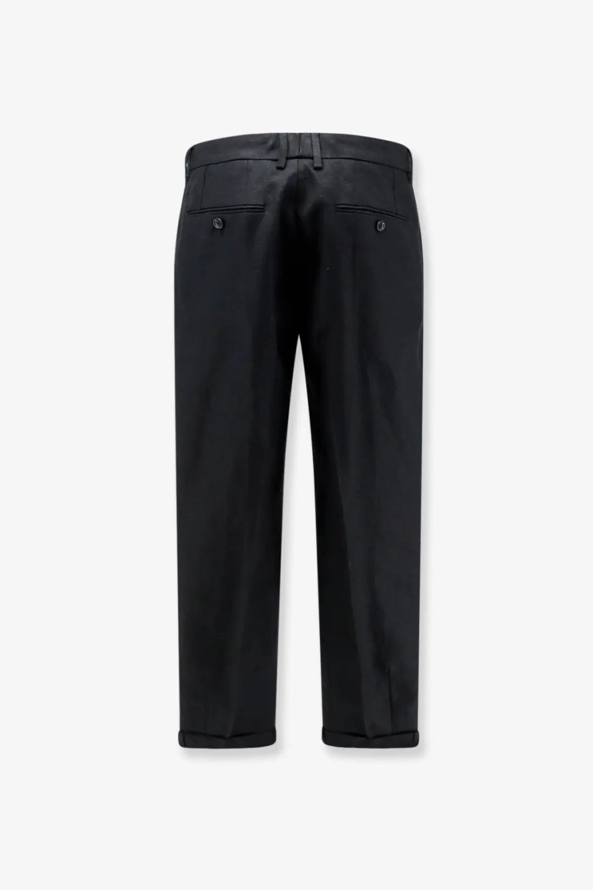 Dolce &amp; Gabbana men’s black linen tailored trousers with a sleek straight-leg cut and subtle creases