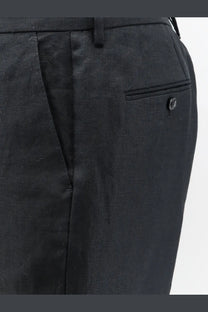 Dolce and gabbana men’s black linen trousers with textured weave and single buttoned pocket visible on back side