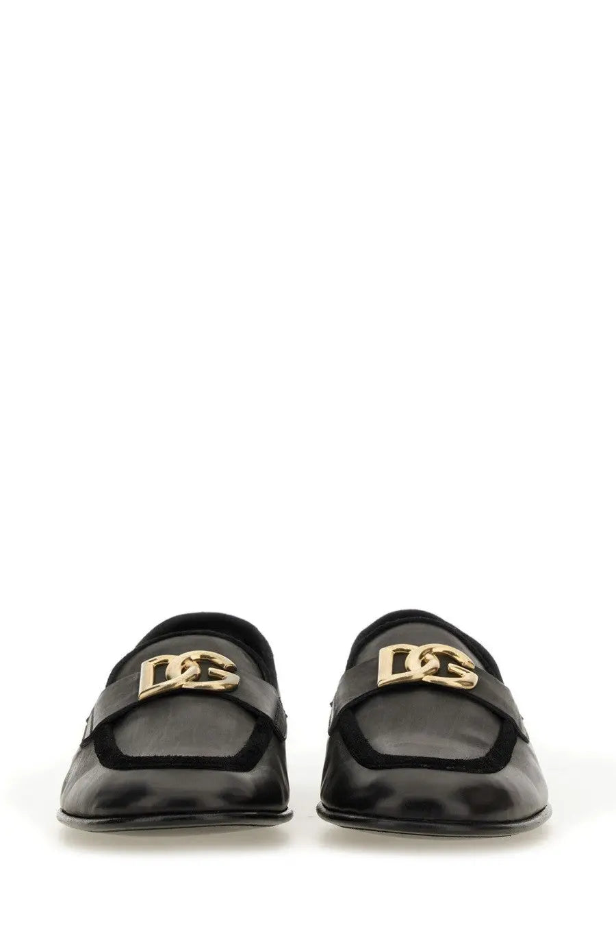 Dolce &amp; gabbana men’s black leather loafers with gold-tone dg logo buckles for stylish casual wear