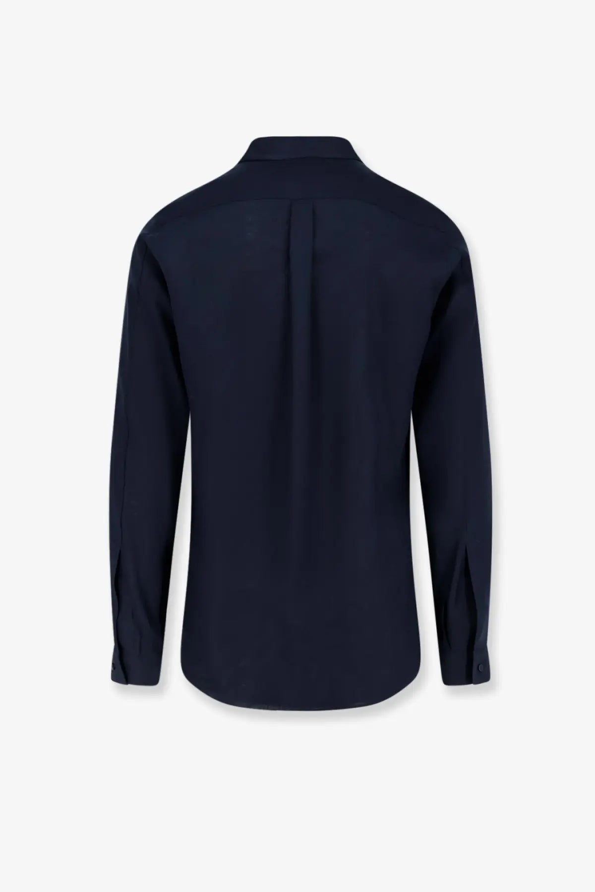 Dolce &amp; gabbana men’s martini linen shirt black showing back with classic collar navy blue and subtle pleats