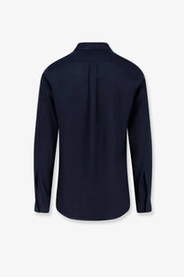 Dolce &amp; gabbana men’s martini linen shirt black showing back with classic collar navy blue and subtle pleats