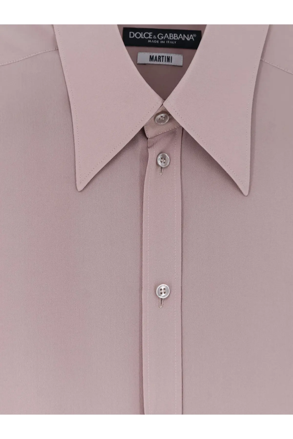 Dolce &amp; Gabbana men’s martini silk shirt in soft pink with a crisp collar and silver buttons