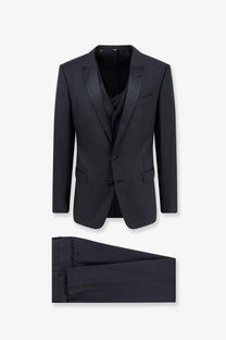 Dolce &amp; Gabbana men’s martini tuxedo black with black satin lapels and matching vest in a classic tuxedo suit design