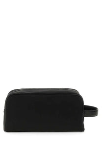 Dolce &amp; Gabbana men’s necessaire black nylon toiletry bag with short leather handle and contrasting white stitching