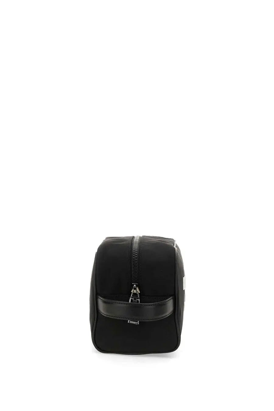 Dolce &amp; Gabbana men’s necessaire black nylon toiletry bag with top zipper and black leather handle