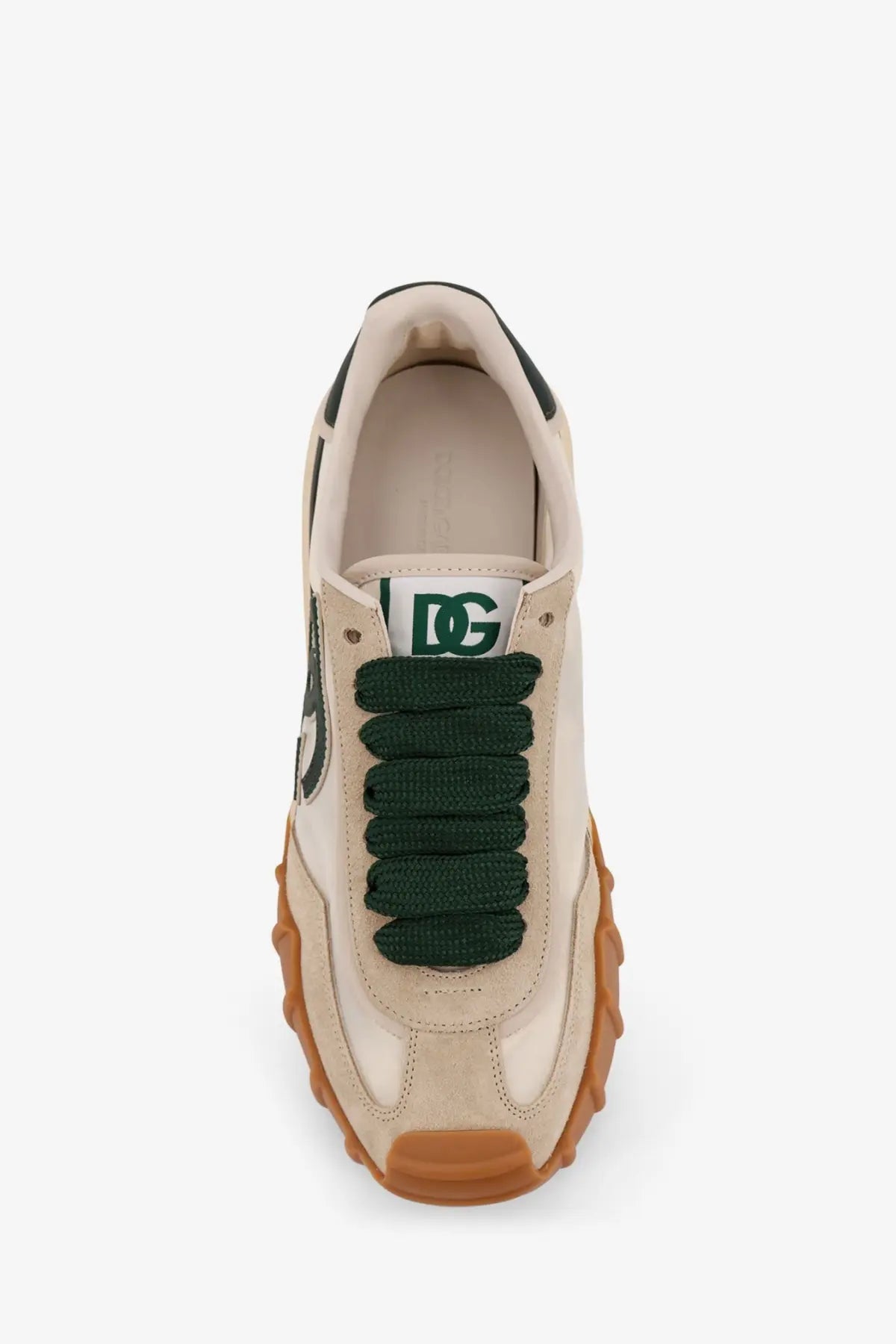 Beige and green dolce and gabbana men’s nylon sneakers with chunky gum-colored sole in white design