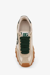 Beige and green dolce and gabbana men’s nylon sneakers with chunky gum-colored sole in white design