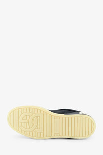 Dolce &amp; Gabbana men’s black high-top nylon and suede sneaker with cream rubber sole and embossed dc logo