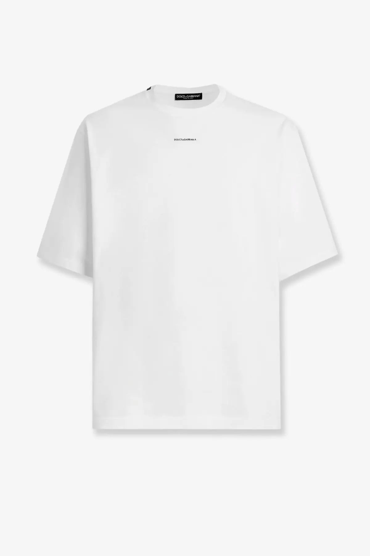 Dolce &amp; Gabbana men’s oversized white cotton t-shirt with minimalist design and subtle black branding at the neckline