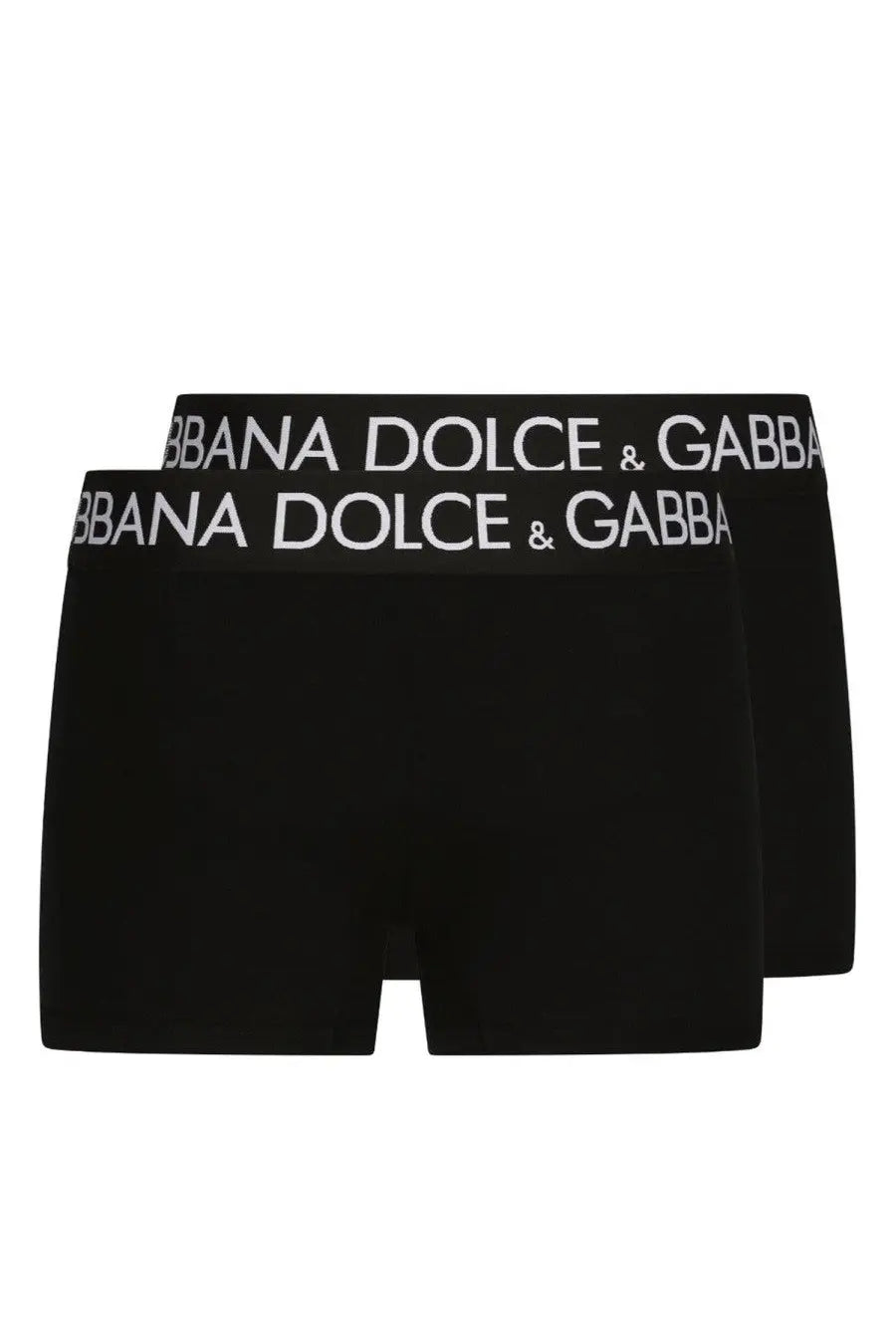 Dolce &amp; Gabbana men’s pack of two black boxer briefs with white logo trim offering comfortable everyday wear