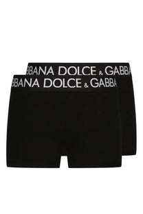 Dolce &amp; Gabbana men’s pack of two black boxer briefs with white logo trim offering comfortable everyday wear