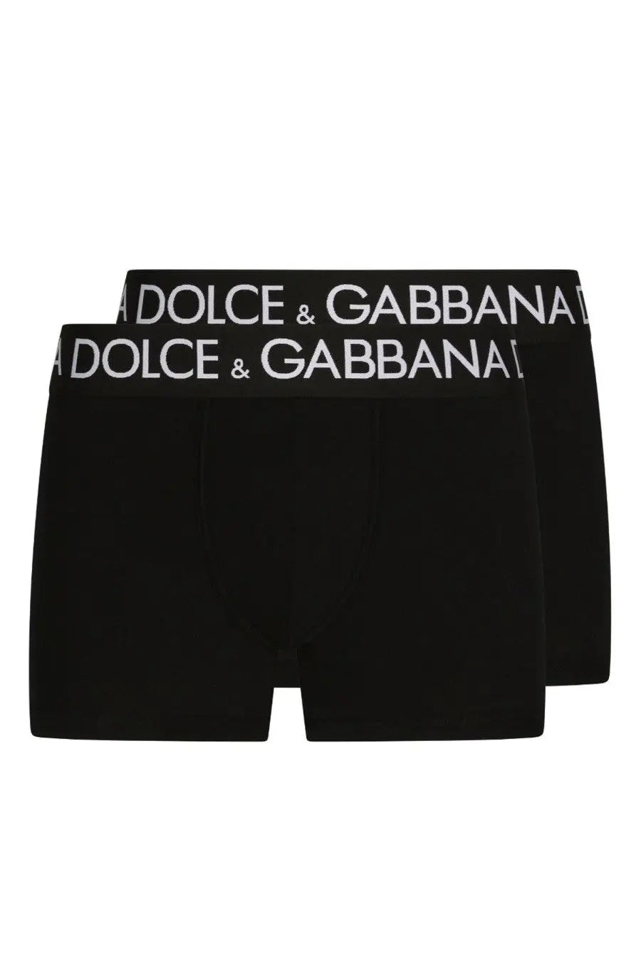 Dolce and Gabbana men’s pack of two black boxer briefs with white logo trim made from soft cotton blend