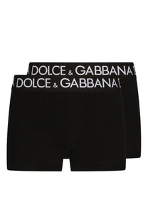 Dolce and Gabbana men’s pack of two black boxer briefs with white logo trim made from soft cotton blend