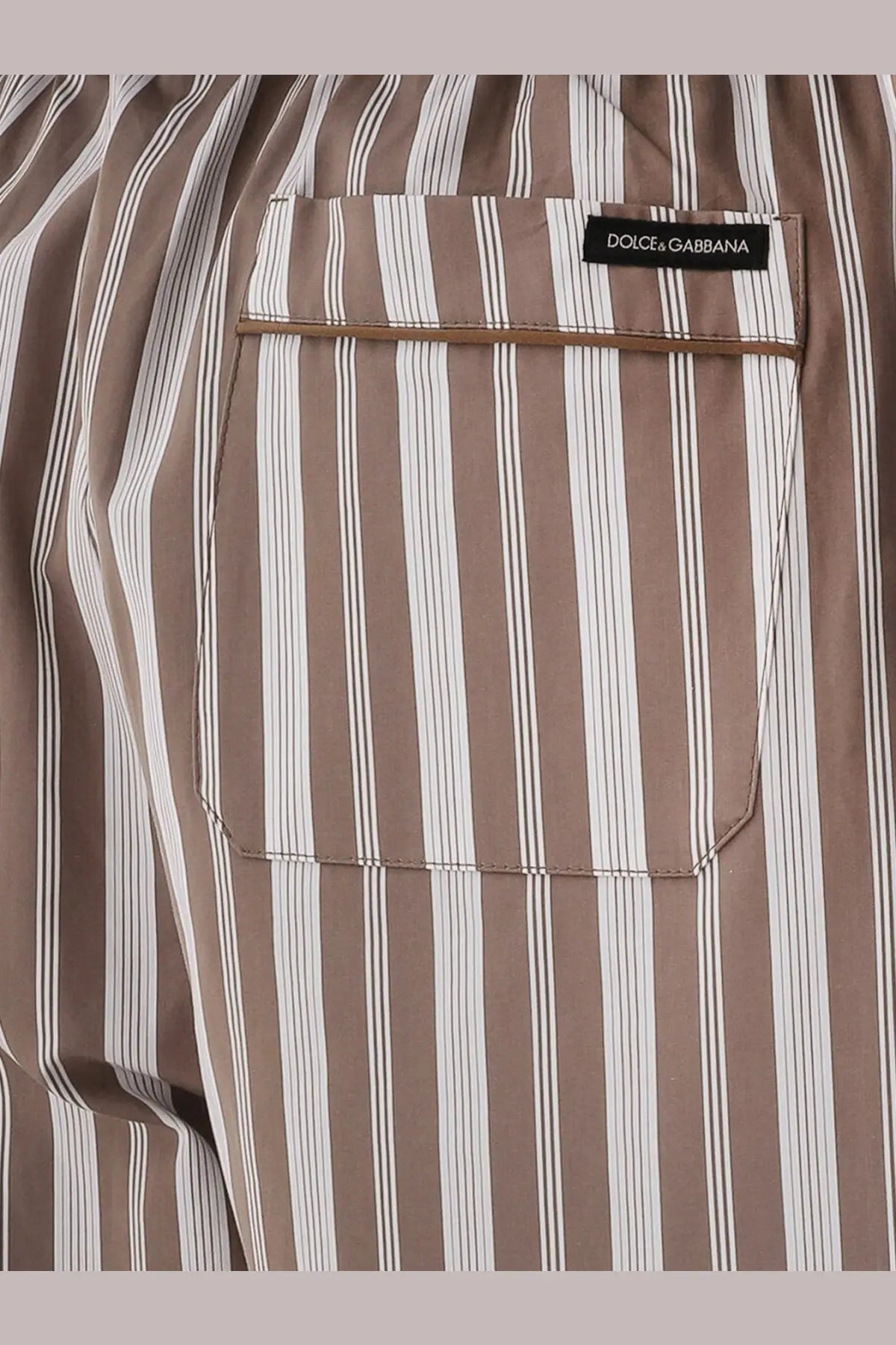 Dolce &amp; Gabbana men’s pantaloni vanity brown and white striped cotton trousers with front pocket and brand label