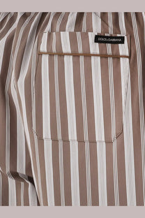 Dolce &amp; Gabbana men’s pantaloni vanity brown and white striped cotton trousers with front pocket and brand label