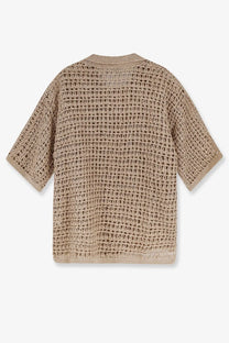 Beige knitted openwork top with short sleeves and round neckline in dolce &amp; gabbana men’s perforated linen sweater grey