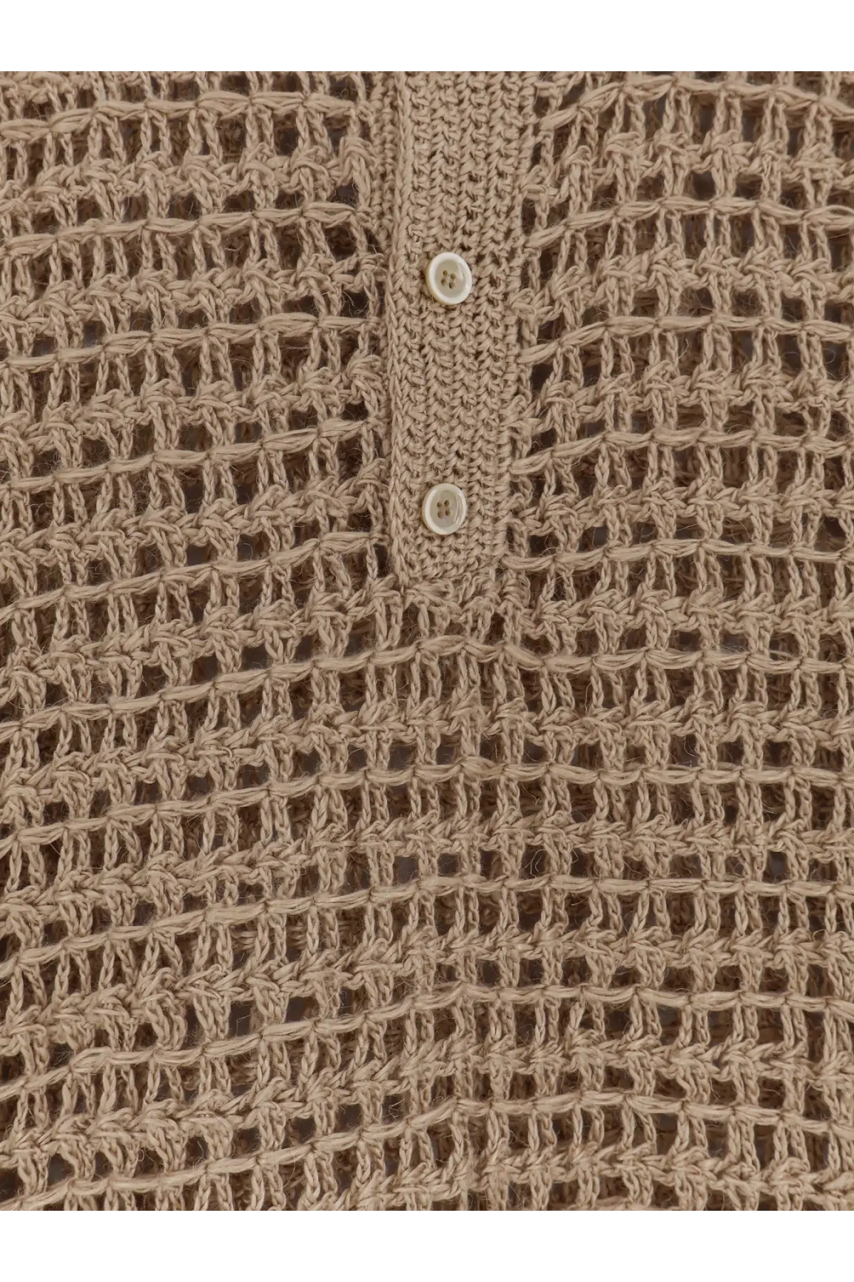 Beige Dolce &amp; Gabbana men’s knitted top with mesh pattern and two matching buttons down the front in linen blend