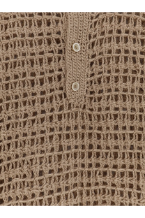 Beige Dolce &amp; Gabbana men’s knitted top with mesh pattern and two matching buttons down the front in linen blend