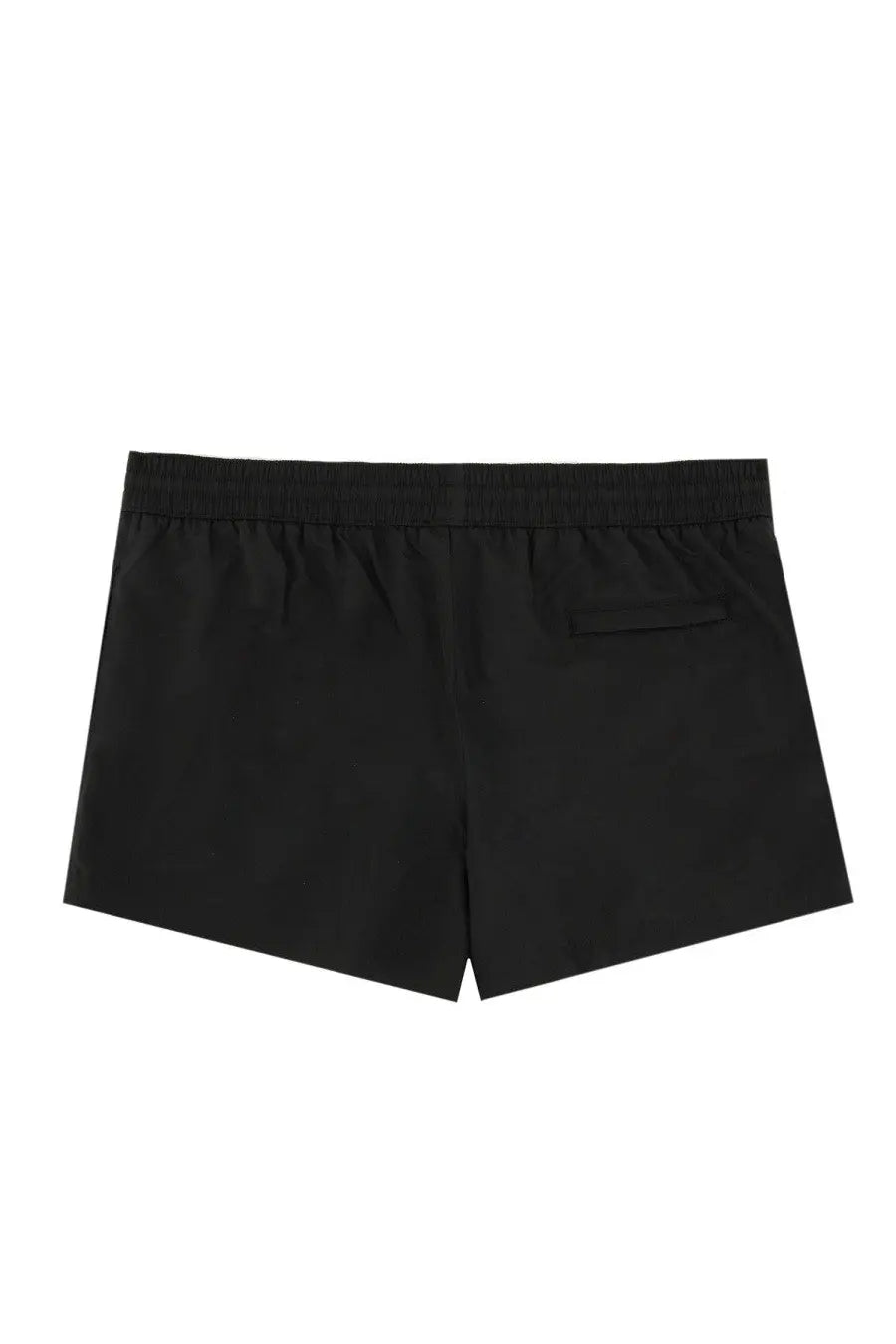 Dolce &amp; gabbana men’s plaque swimsuit black showing back side with elastic waistband and single back pocket