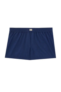 Dolce &amp; gabbana men’s plaque swimsuit blue navy cotton shorts with ribbed elastic waistband and small silver brand tag