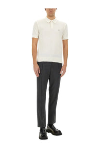 Off-white dolce &amp; gabbana men’s knit polo shirt with subtle chest logo in lightweight breathable fabric
