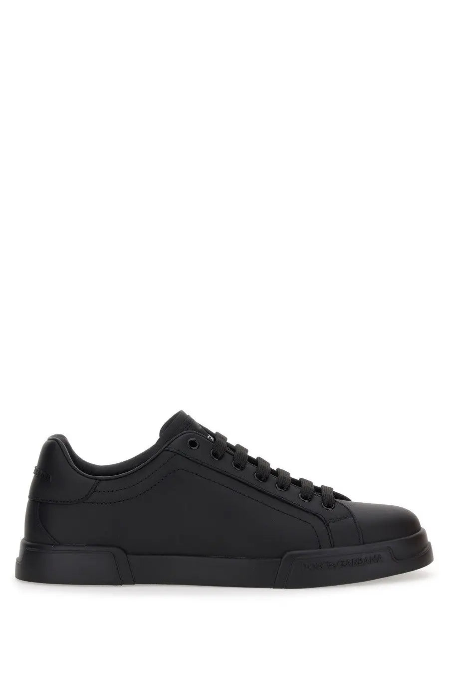 Dolce &amp; Gabbana men’s Portfino black leather low-top sneaker with matte finish and subtle side branding