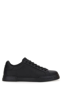 Dolce &amp; Gabbana men’s Portfino black leather low-top sneaker with matte finish and subtle side branding