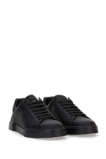 Dolce &amp; Gabbana men’s Portfino sneaker black low-top leather with sleek minimalist design and bold rubber soles
