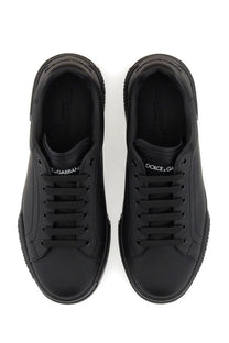 Dolce and gabbana men’s portfino sneaker black with sleek glossy leather finish and bold rubber soles