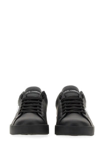 Dolce and gabbana men’s portofino black leather sneakers with sleek minimalist design and subtle tongue branding