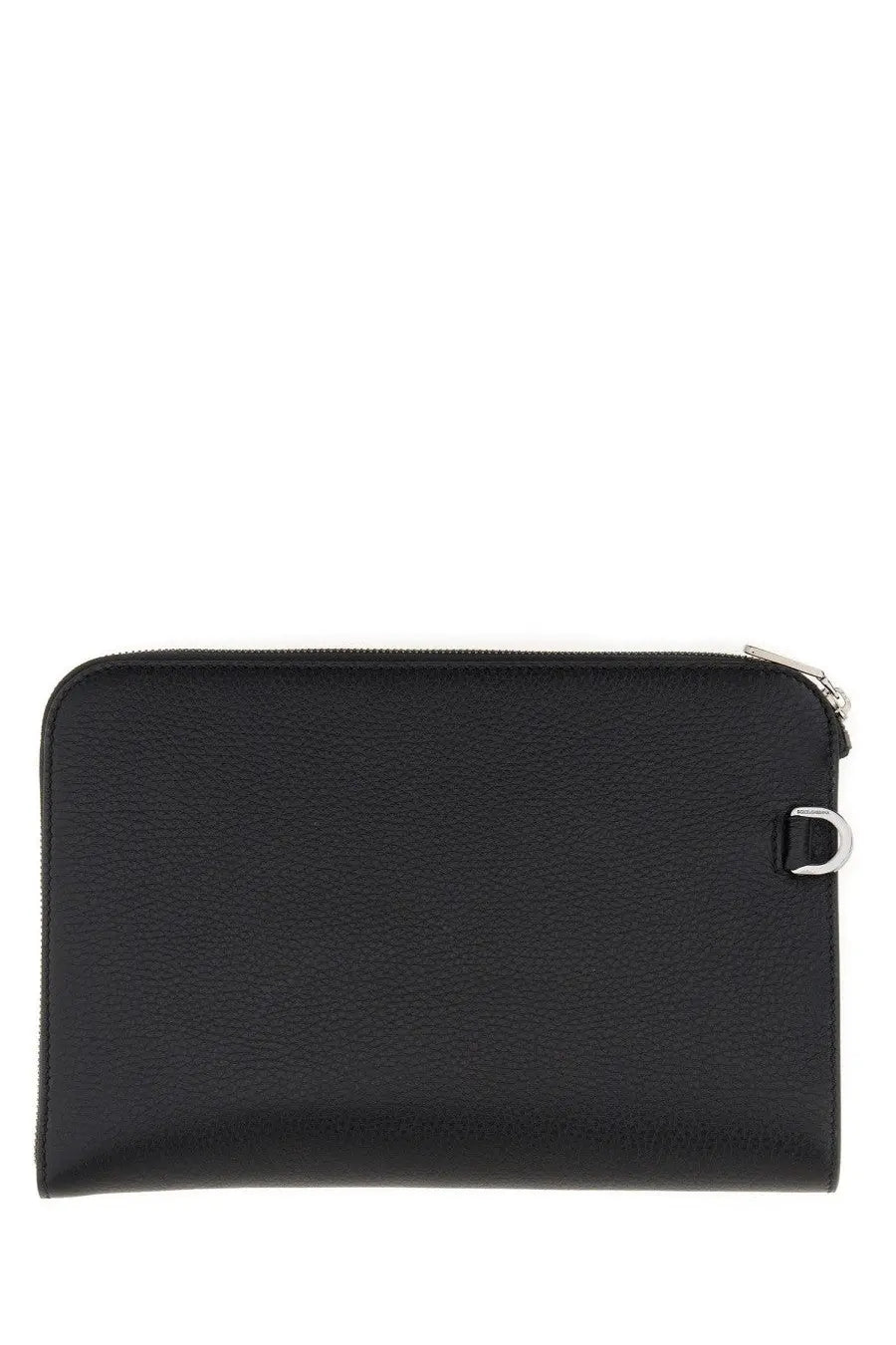 Dolce &amp; Gabbana men’s pouch medium black black leather clutch with silver-toned zipper and d-ring attachment