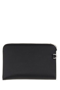Dolce &amp; Gabbana men’s pouch medium black black leather clutch with silver-toned zipper and d-ring attachment