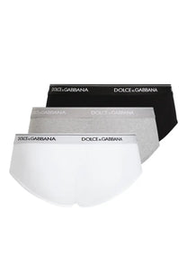 Dolce and gabbana men’s regular fit boxer shorts three pack in black heather gray and white with branded waistbands