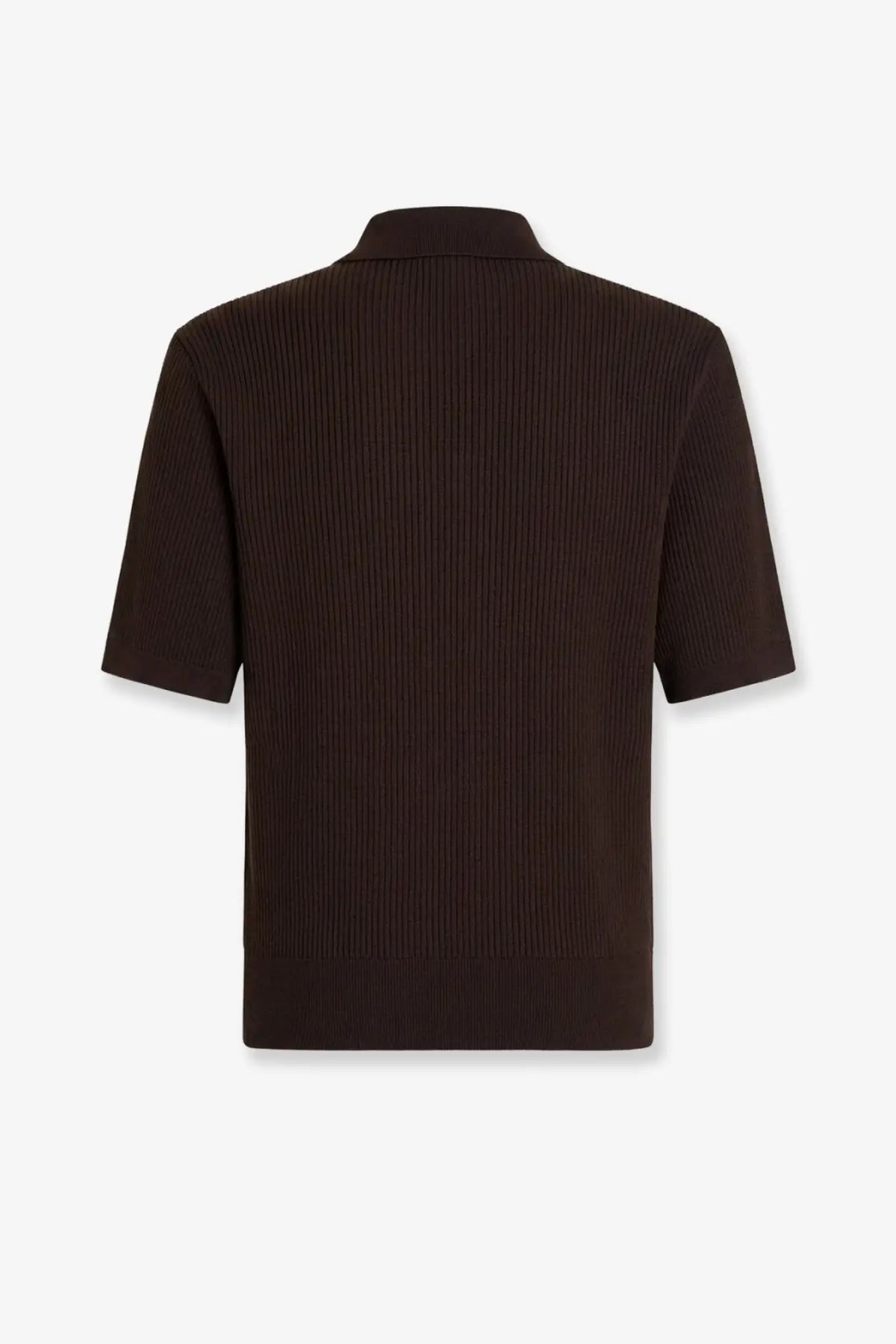 Dolce &amp; Gabbana men’s dark brown ribbed cotton polo shirt with short sleeves and collar
