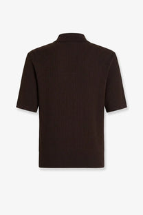 Dolce &amp; Gabbana men’s dark brown ribbed cotton polo shirt with short sleeves and collar