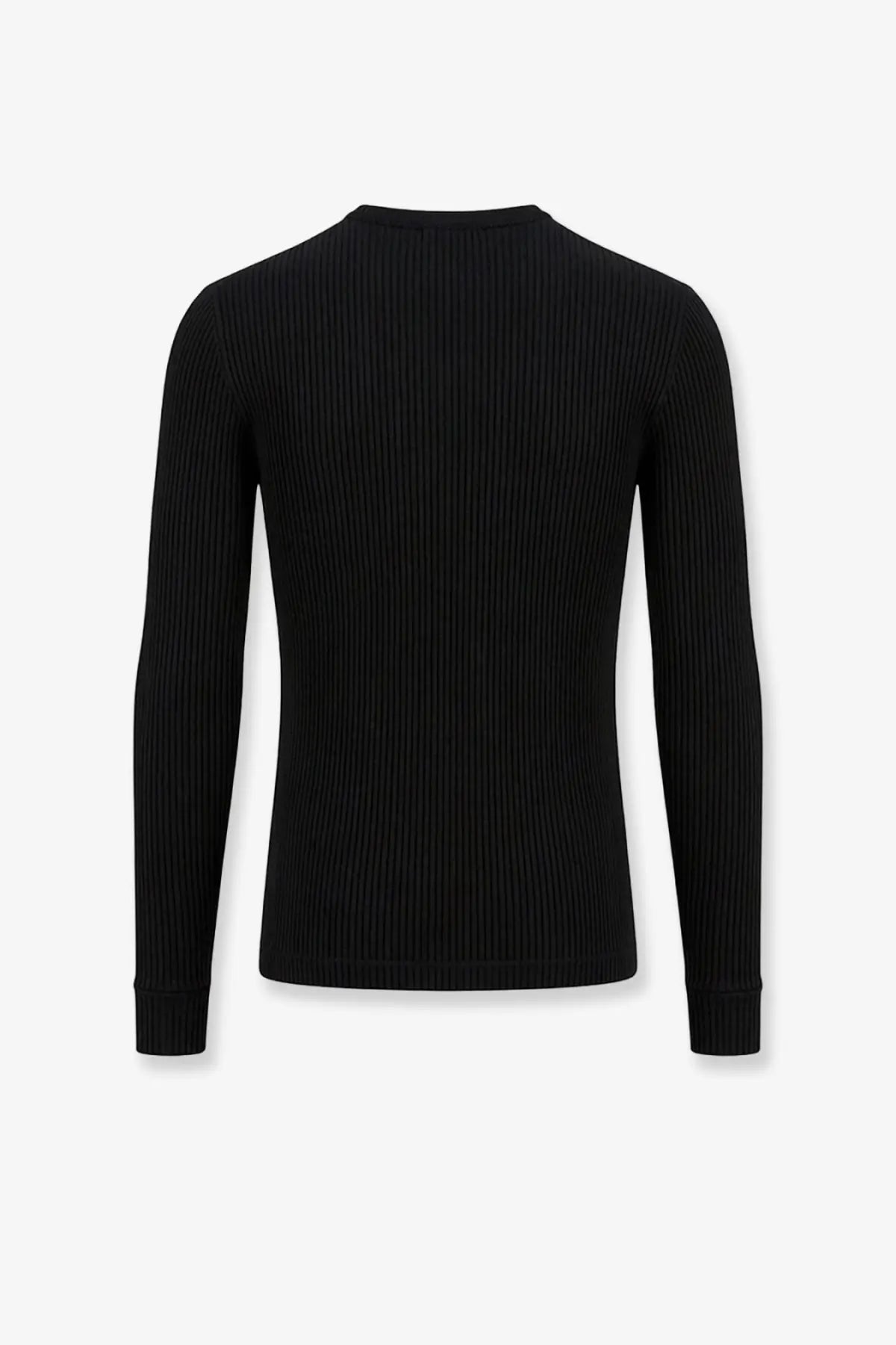 Dolce &amp; Gabbana men’s black ribbed cotton sweater with crew neck and textured vertical stripes