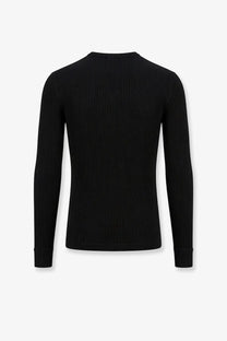 Dolce &amp; Gabbana men’s black ribbed cotton sweater with crew neck and textured vertical stripes