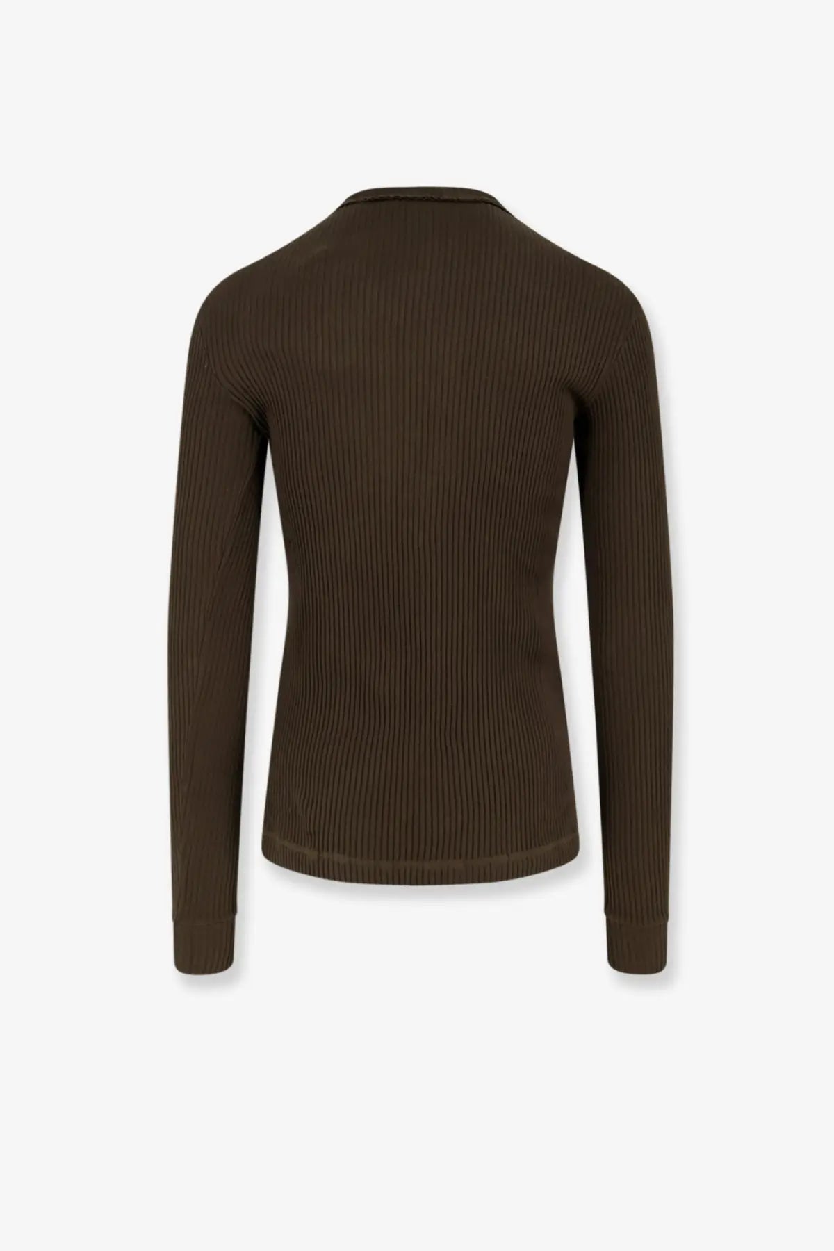 Dolce &amp; Gabbana men’s ribbed cotton sweater in solid dark brown with long sleeves and crew neckline