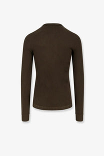 Dolce &amp; Gabbana men’s ribbed cotton sweater in solid dark brown with long sleeves and crew neckline