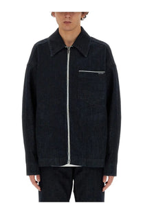 Dolce &amp; Gabbana men’s selvedge denim blouson blue with white zipper and subtle stitching details in black denim