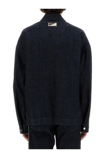 Dolce &amp; gabbana men’s selvedge denim blouson blue in dark indigo with structured collar and subtle stitching details